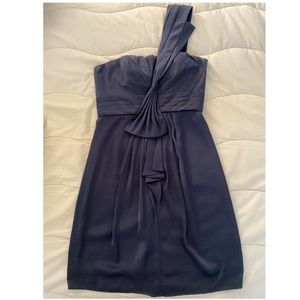 BCBG Maxazria navy blue one shoulder mini dress